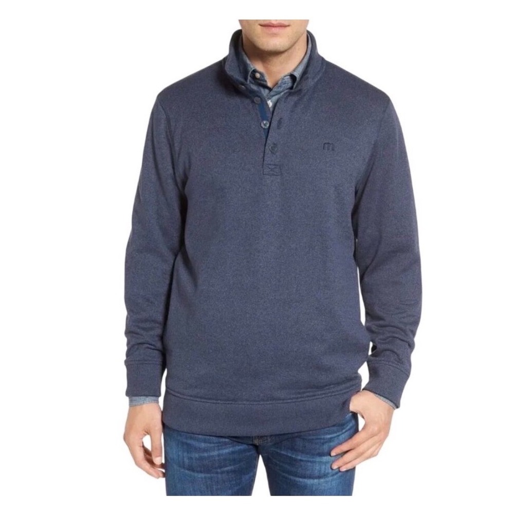 TravisMathew Wall Mock Neck Henley Pullover Sweater XL Navy Golf Athleisure Work